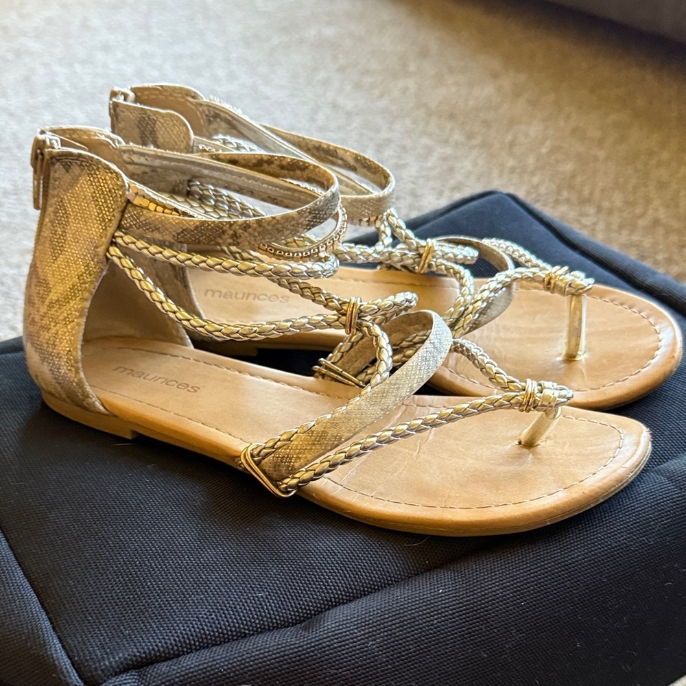 Maurices Gold and Tan Braided Sandals